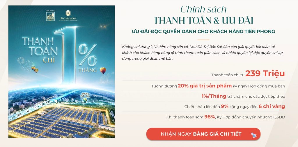Dự án khu đô thị Bắc Sài Gòn áp dụng nhiều chính sách thanh toán linh hoạt cho khách hàng